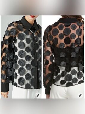💥 NWOT Black Sheer
Mesh 3D Circle Applique
Button Down Blouse XL